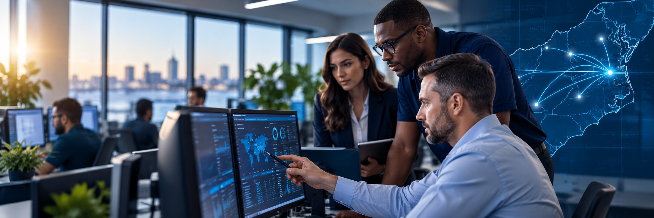 Business technology professionals collaborating on IT and cybersecurity operations